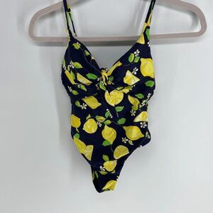 Trina Turk Womens navy blue lemon one piece bathing suit womens 4